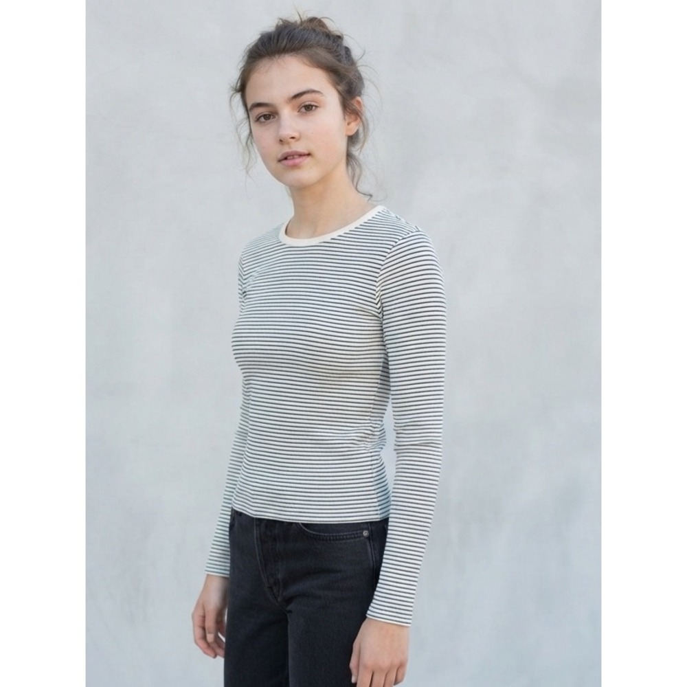 Brandy Melville Striped Long Sleeve Ribbed Knit Basic Tee Shirt OS